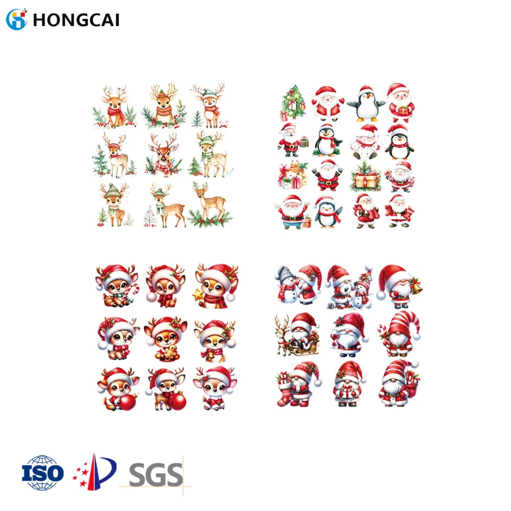 Hongcai Christmas Themed Printing Heat Transfer Sticker  DTF Hot Melt Printing Iron-On Decals for Clothes T-Shirt Making