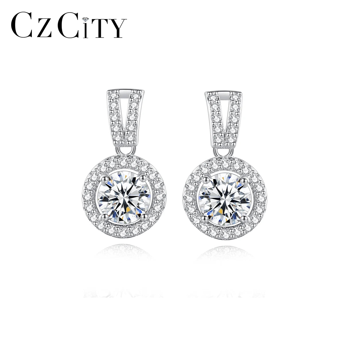CZCITY Dangle Drop Statement Geometric Modern Queen Luxury Diamond Disc Jewellery Bling Shiny D VVS Moissanite Earring