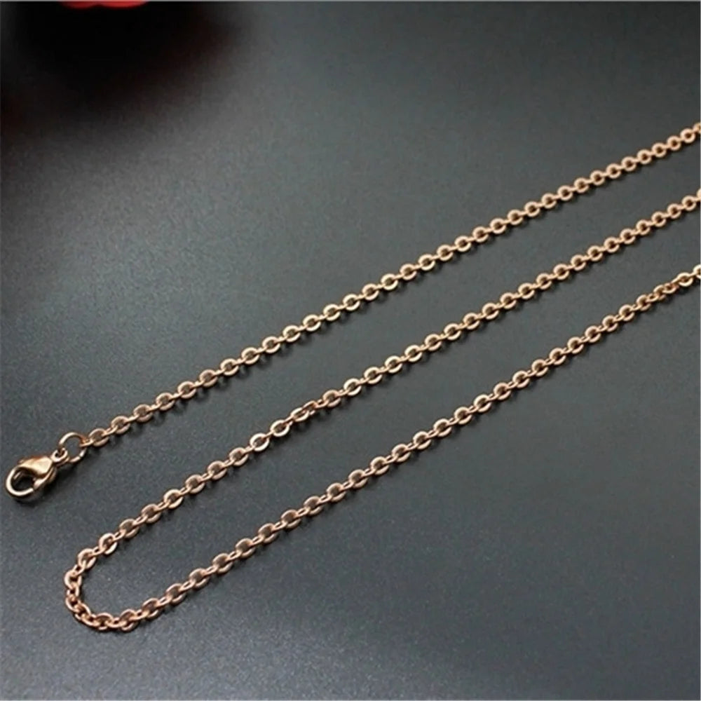 Rose Gold Plated Stainless Steel Classic Orthodox Anniversary Link Chain Necklace with Claw Setting