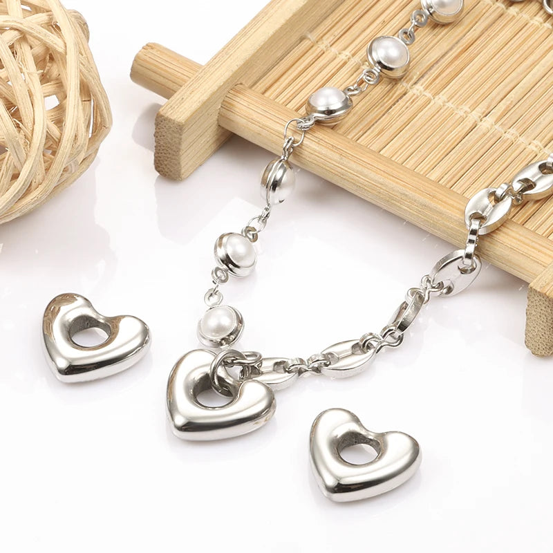 Minimalist Stainless Steel Heart Shaped Charm Hollow Out Pendant DIY Necklace Accessories for Children's Jewelry Making