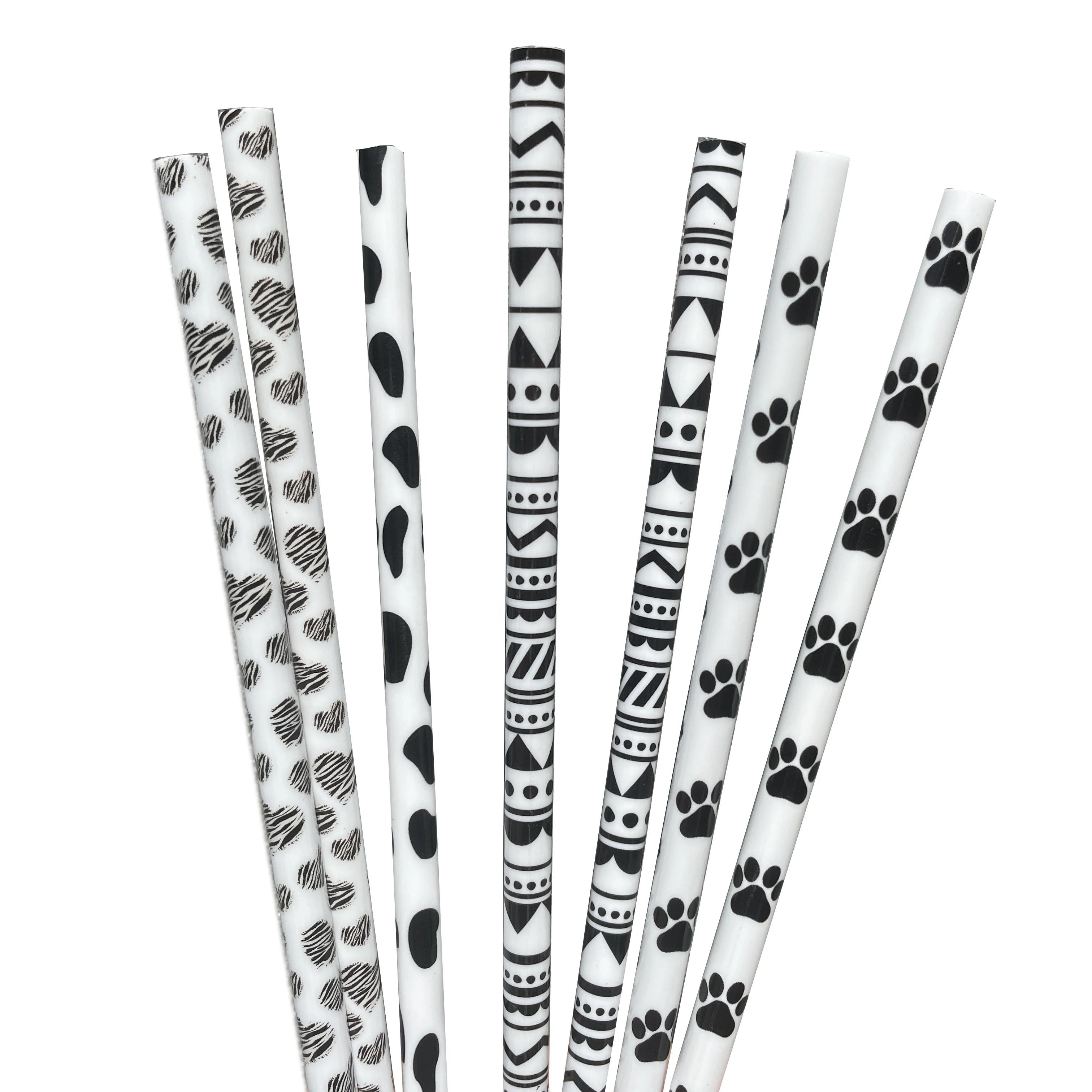 Wholesale Custom Reusable Stainless Steel Eco-Friendly Fashionable Drinking Paw Print Cheetah Leopard Animal Print Straws