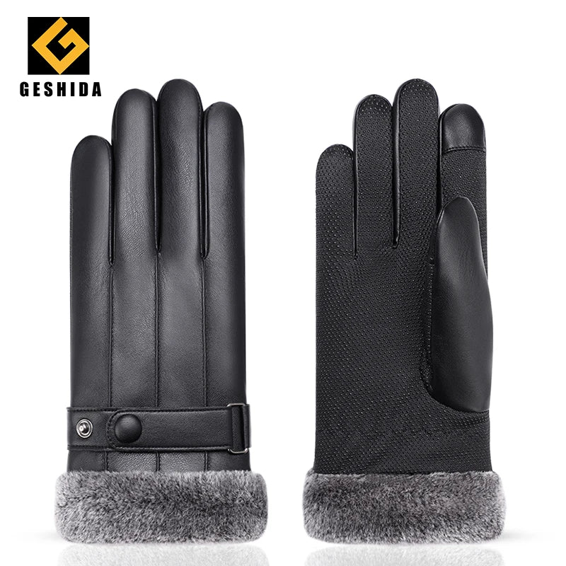 Fashion Touch Screen Thicken Winter Motorcycle Driving Men PU Leather Gloves