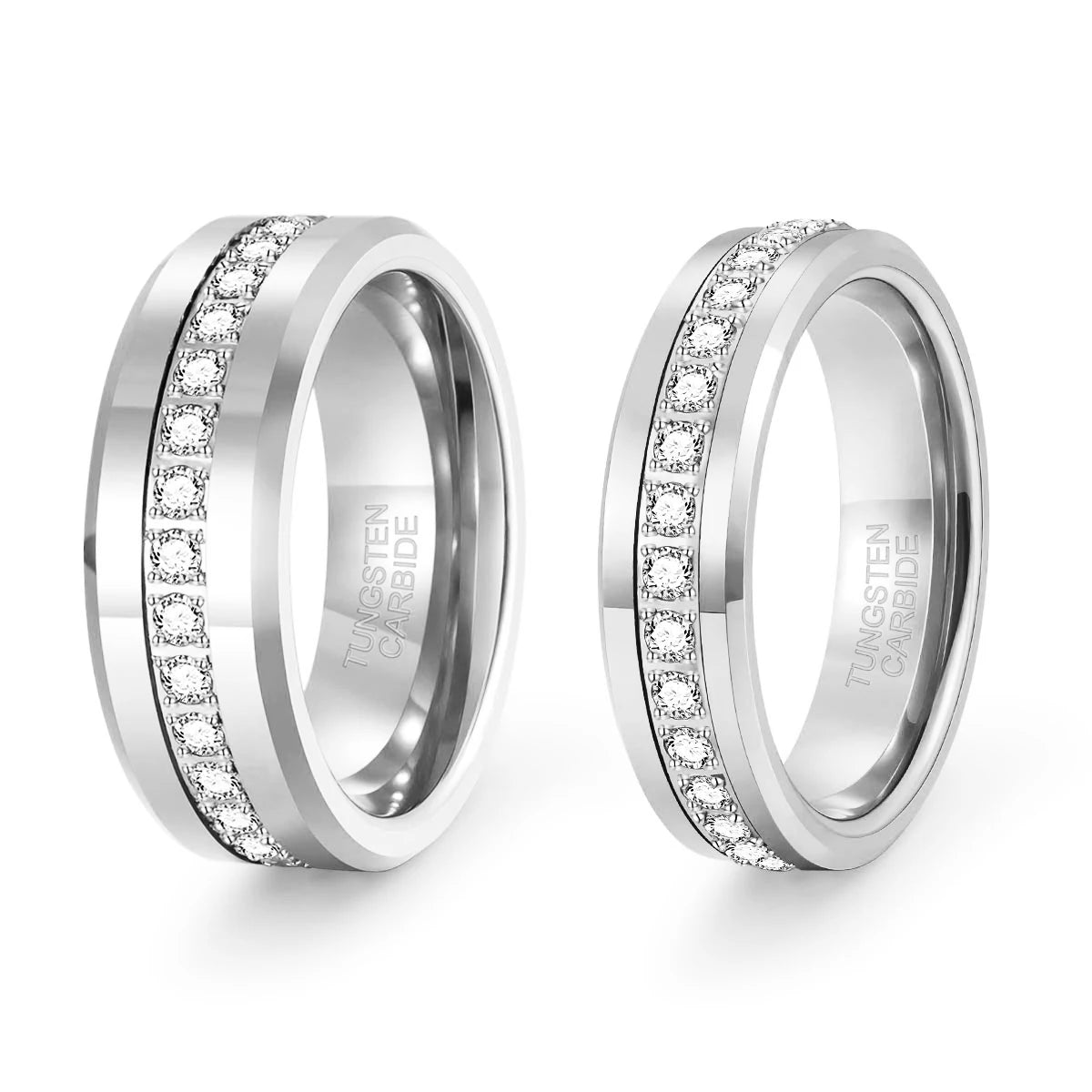 OAHLAN 6mm/8mm Silver and Black Cubic Zircon Men Ring  Luxury Full Round Diamonds Tungsten Carbide Rings  Couple Wedding Bands