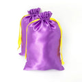 Printed logo Satin Hair Extension Pouch Satin Shoe Dust Clutch Cosmetic Drawstring Bag With Yellow Ribbon