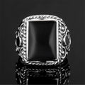 Vintage Filigree Wedding & Party Turkish Black Agate Gemstone 925 Sterling Silver Rhodium Plated Flower Shape Rings for Men