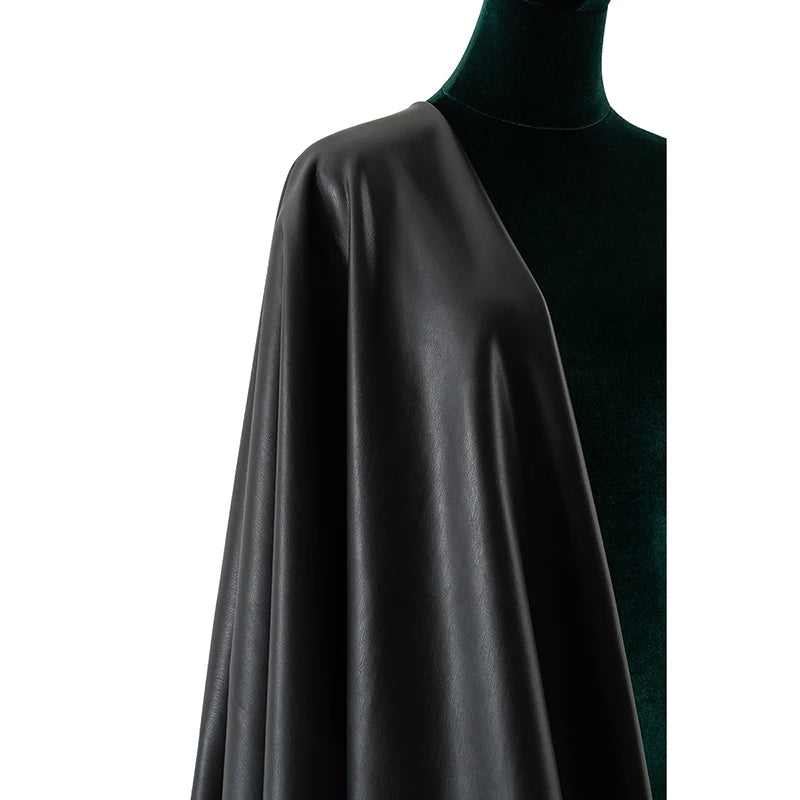 PFAS FREE Vegan PU Synthetic Leather Fabric 4-Way Stretch Spandex Eco-Friendly Fleece Backing for Black Dress Leggings