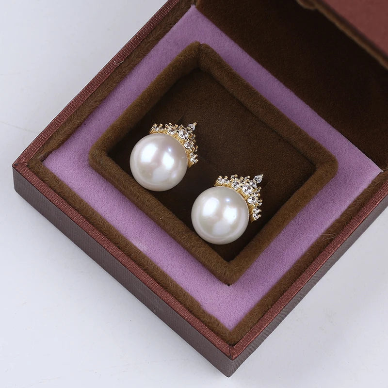 2022 Simple Design 11-12mm White Round Pearl Earring for Women Earrings