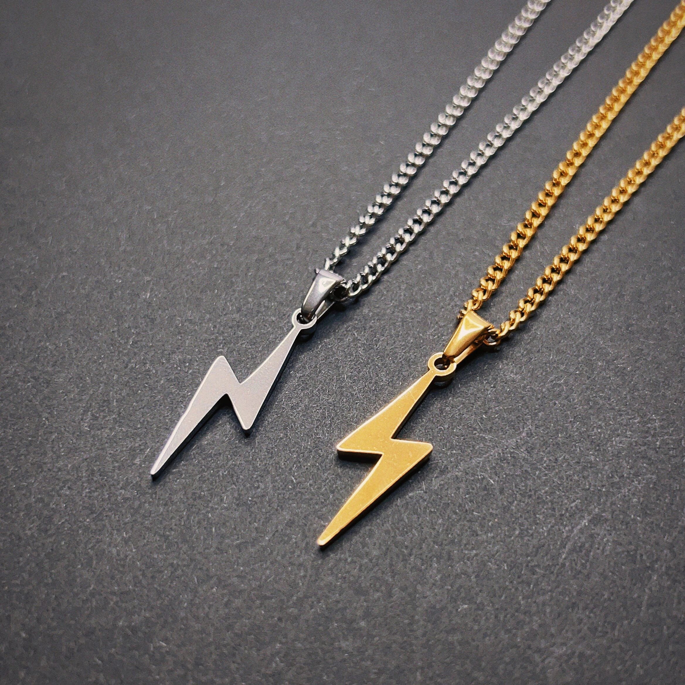 Women Men Punk Jewelry Birthday Gift Lightning Bolt Necklace Pendant Stainless Steel Gold Jewelry Lightning Flash Necklace