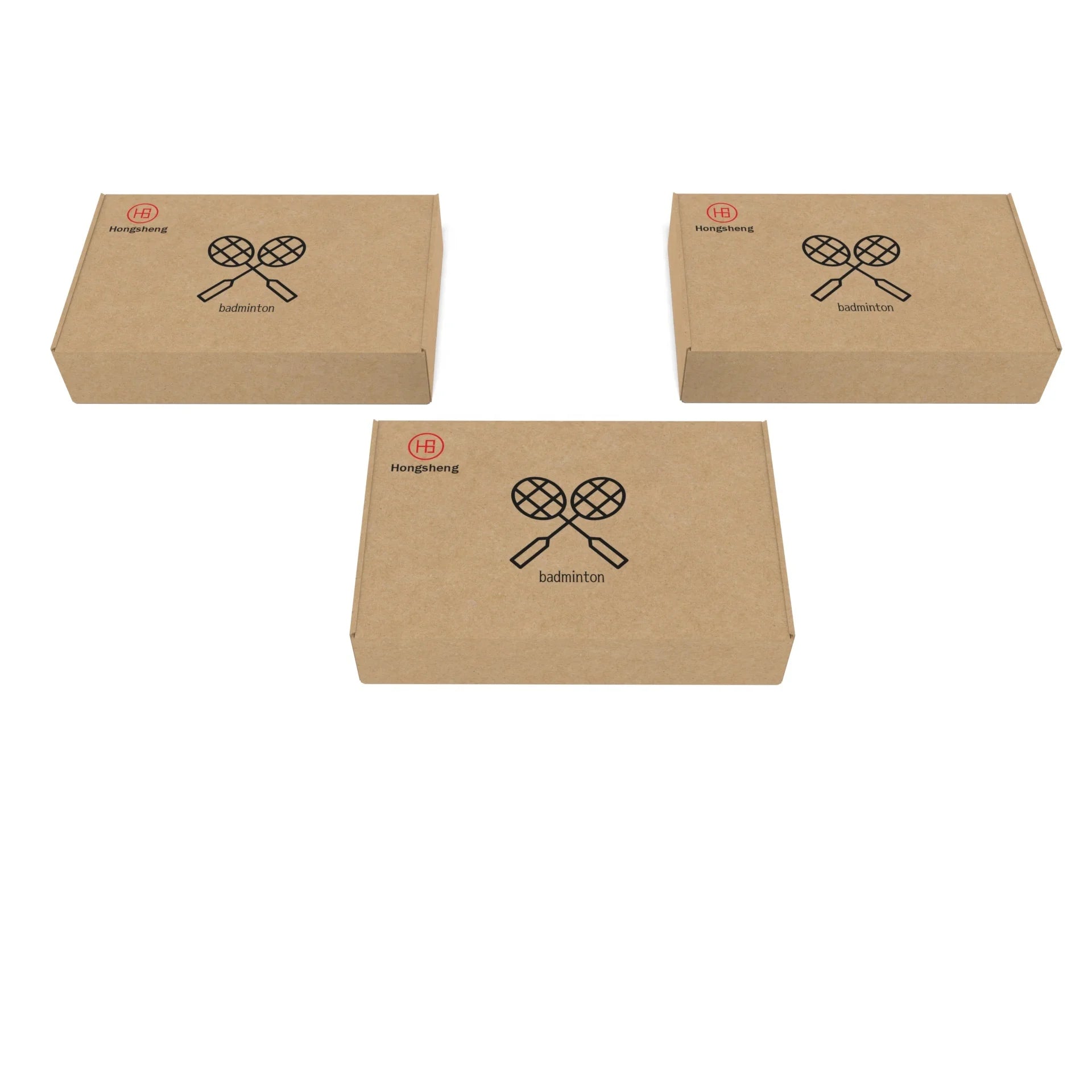 Custom Unique Badminton Racket Shipping Packaging Box Folder Type Varnishing Brown Paperboard Material 400GSM CMYK 4 Color