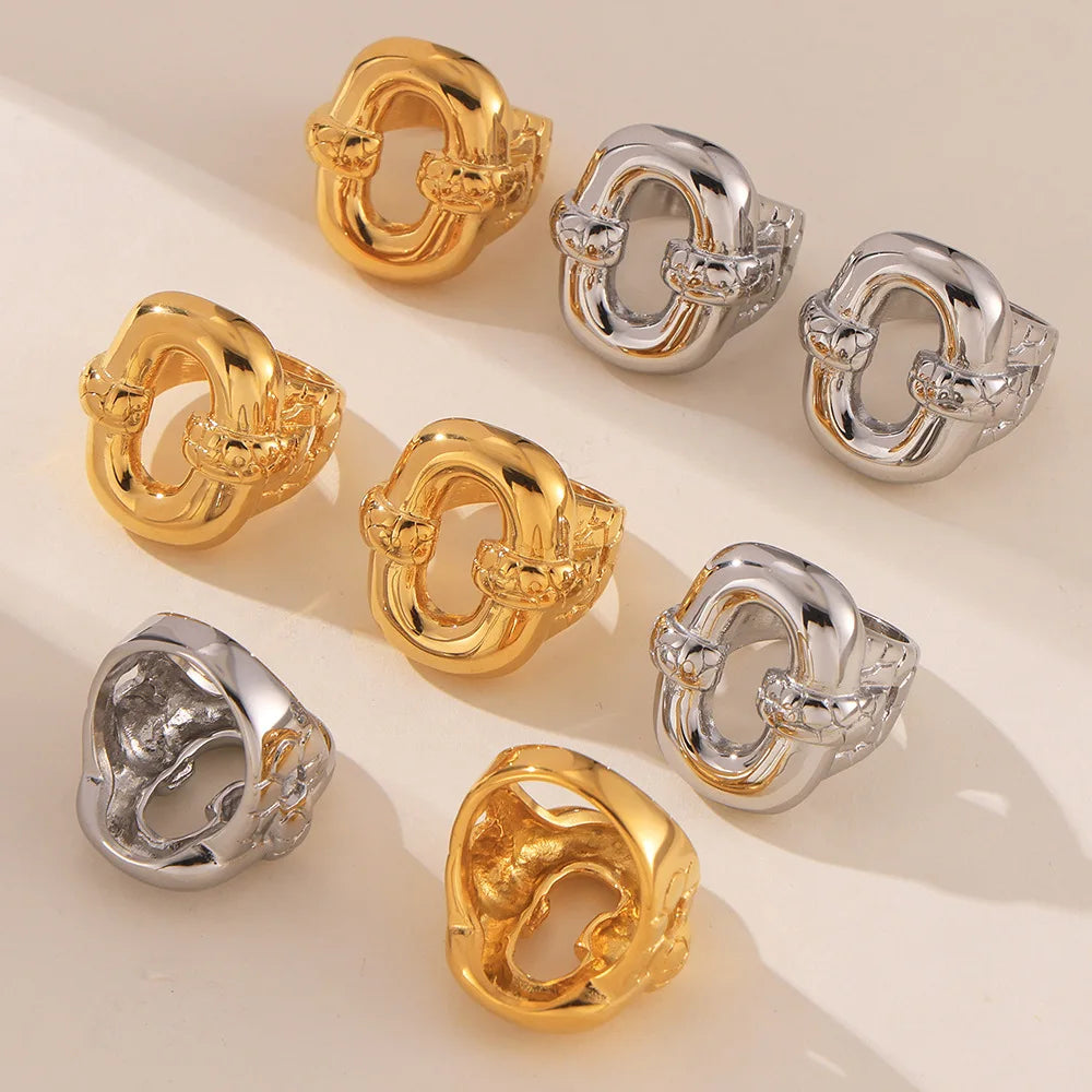 New Arrival Waterproof Stainless Steel 18k Pvd Gold Plated Chunky O Shape Texture Rings for Women Jewelry Gifts Anillos De Oro