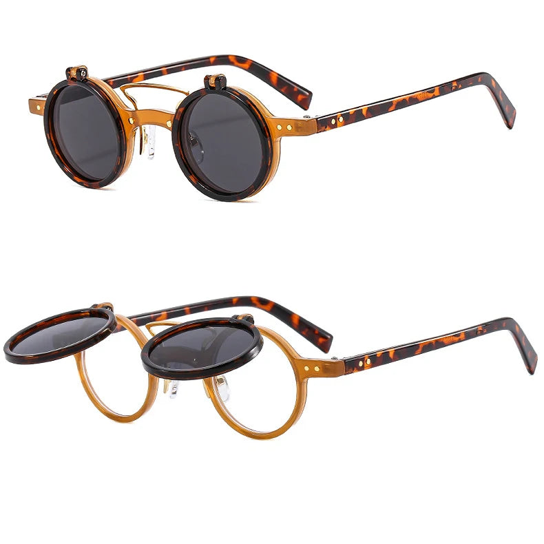 LBAshades T307 Round Frame Punk Double Fold  Flip up Sunglasses for Men and Women Trendy  Sunglasses