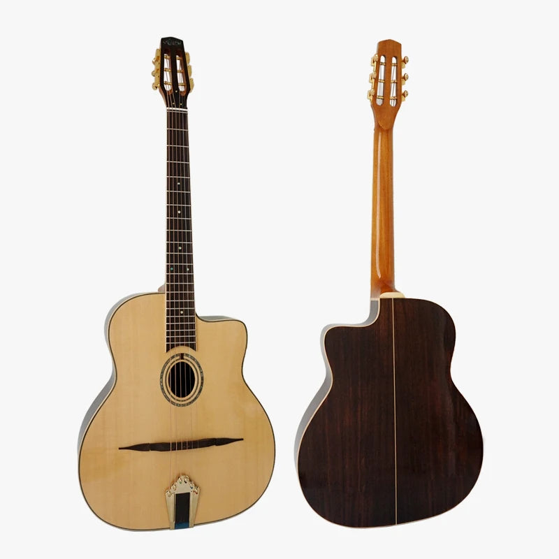 High Quality Aiersi Hand-made  Acoustic Manouche Gypsy Guitar Golden Tailpiece Jazz Manouche Vintage Folk String Instrument