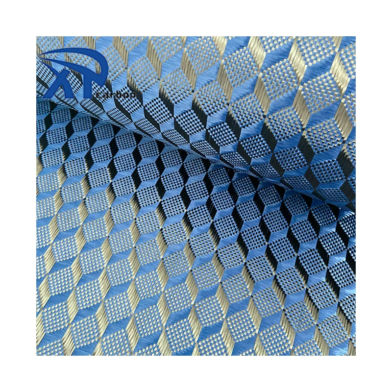 Best Quality 3d Square Carbon  Kevlars Fiber Fabric Blue Carbon Mix Aramid Fiber Cloth Carbon Fabric Blue Black