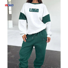 Wholesale Women's Clothing Fleece Tracksuit Outfits Custom Two Piece Hoodie and Sweatpants Set Color Block Jogging Suit