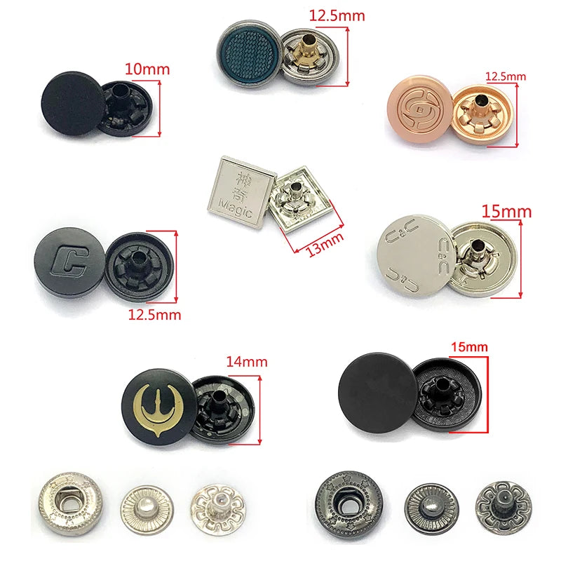 Manufacturer Sell Well Carve Engrave logo Black Silver Custom Shape ROUND Metal Alloy Snap Button