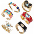 Multi Color Enamel Wide Band Butterfly Eyes Daisy Flower Rings for Women Enamel Turkish Evil Eyes Open Ring Lucky Jewelry