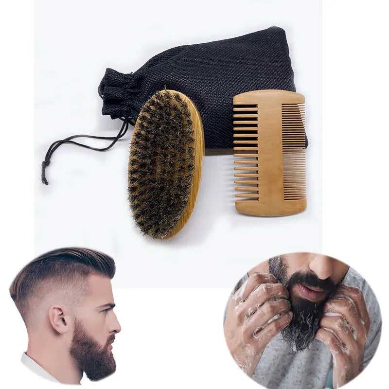 3Pcs/Set Wholesale Custom Logo Beard Brush and Comb Set for Man Grooming Care Brush and Comb Set