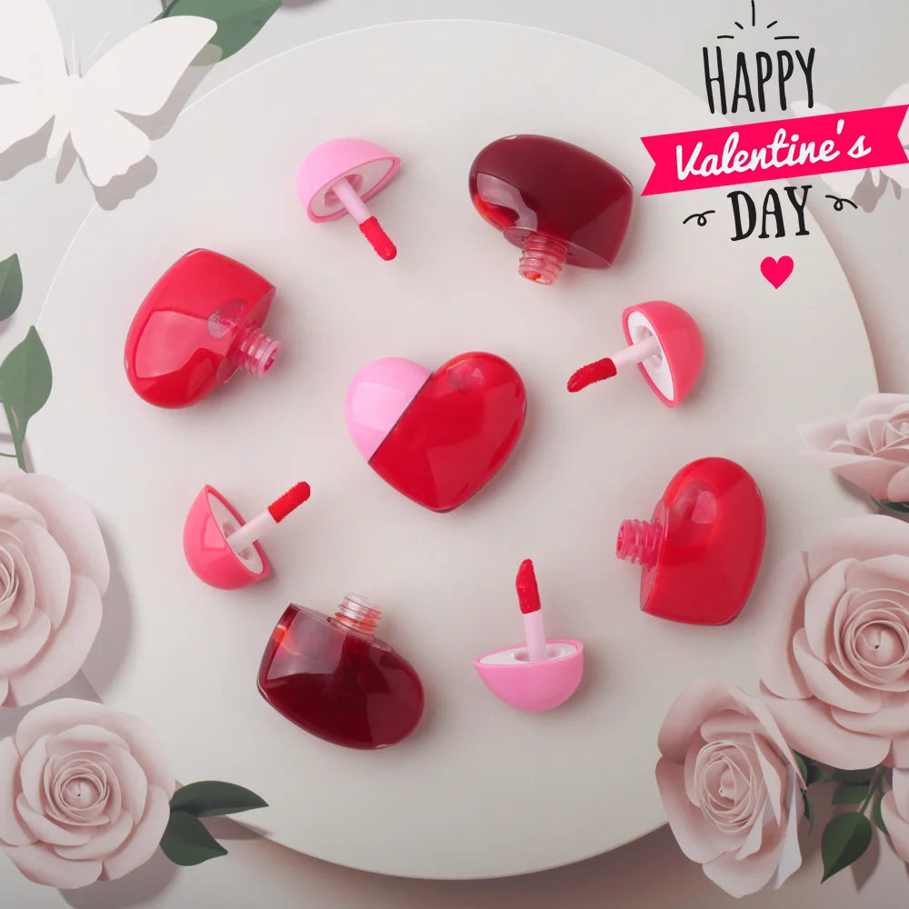 2 Colors Private Label Vegan Cruelty Free Lovely Heart-shape Fruit Moisturizing Waterproof Lip Gloss Lip Tint