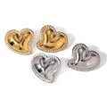 Personalized Waterproof Crystal Jewelry Real PVD Gold Plated Stainless Steel Irregular Love Heart Glossy Stud Earrings for Women