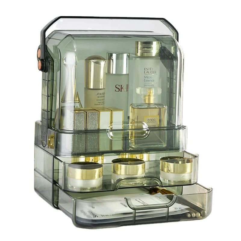 Vanity Makeup Organizer Skincare Storage Box Cosmetics Display Case with 2-Layer Drawer and Transparent Cove