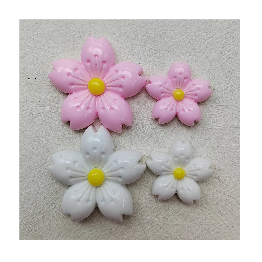 19mm 30mm White Pink Cherry Blossom Flower Flat Back Resin Cabochons Scrapbooking DIY Jewelry Craft Decoration Accessories