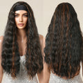 Factory Direct Long Headband Synthetic Wigs Brown Black Mixed Red Brown Curly Wavy Wig for Afro Women Daily Use Heat Resistant