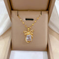 Trendy Luxury Gold Plated Stainless Steel Chain Bowknot Pendant Necklace for Women Girls Titanium Steel Jewelry