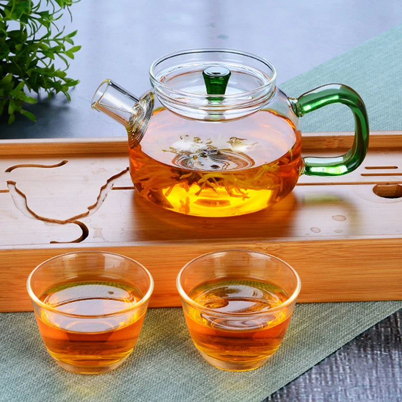 Chinese Design Flower Teapot Set High-Grade Thickened Fire High-Temperature Resistant Microwave Oven Glass Teapot