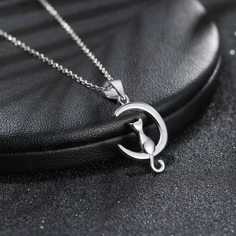 RINNTIN SN271 Unique Design Cute Moon Pendant Real 925 Sterling Silver Necklace for Women Jewelry