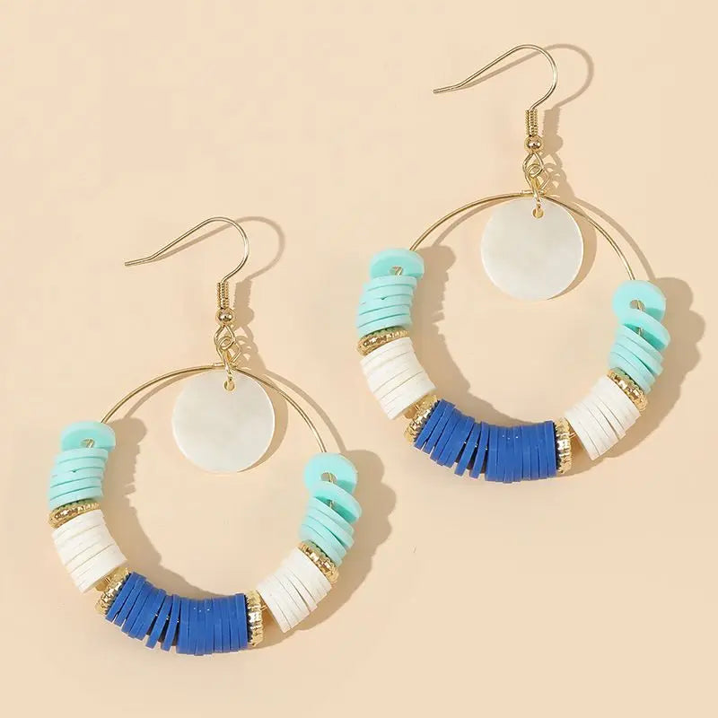 Creative Geometric Round Shell Soft Clay Earrings Handmade Circle Drop Earrings Jewelry Wholesale