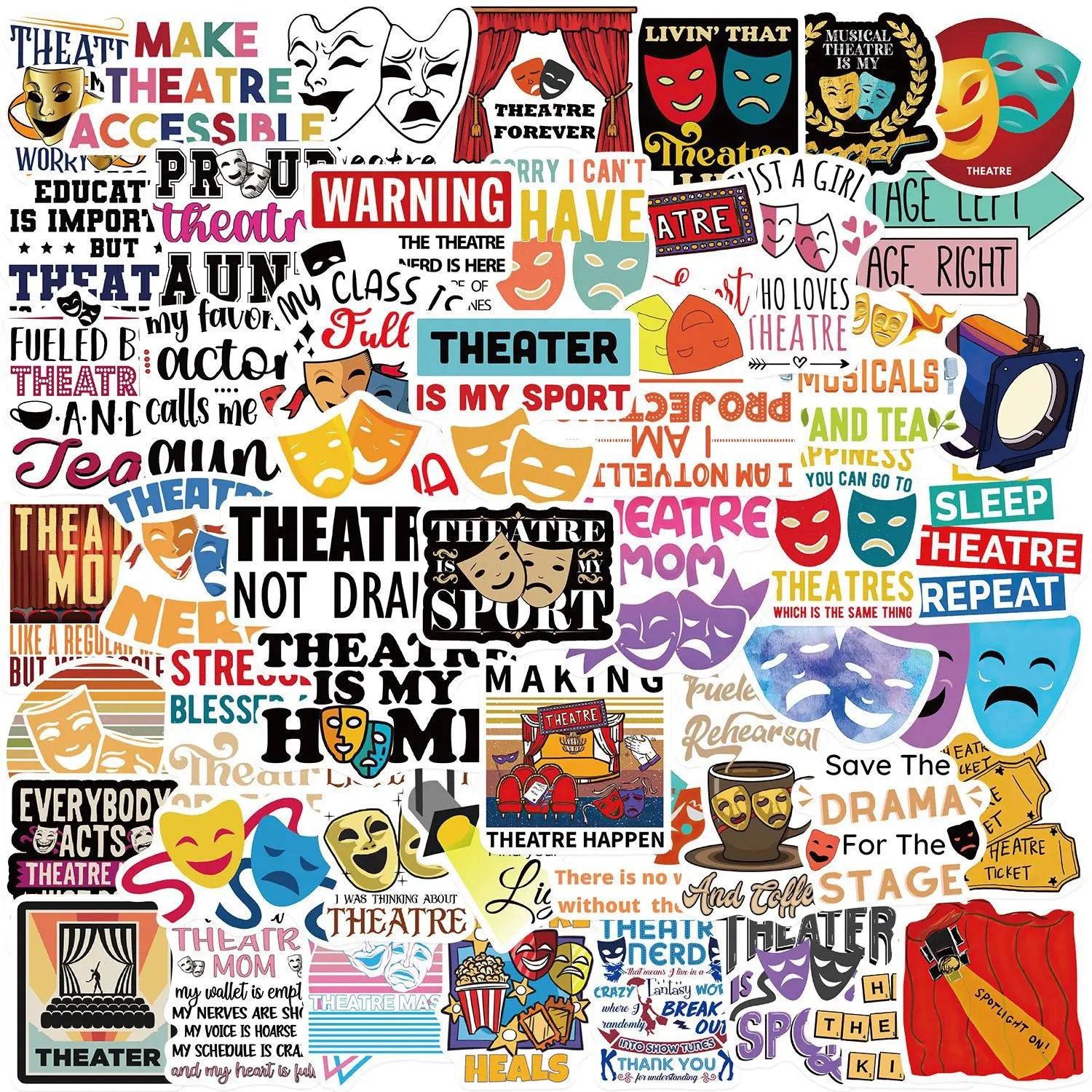 50PCS Funny comedy tragedy face decals drama Theatre sticker