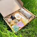 11 PCS Raw Crystals and Minerals Sage Smudging Kit Quartz Geode Amethyst Pyrite Tourmaline Spiritual Stones Gift Set