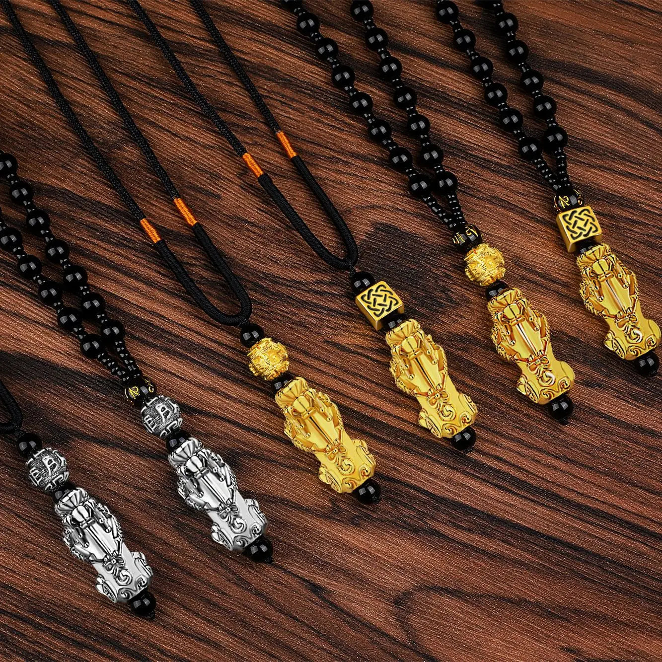 Fashion Ethnic Customs Amulet Giveaway Necklace Obsidian Bead Necklace Sand Gold Pixiu Pendant Necklace