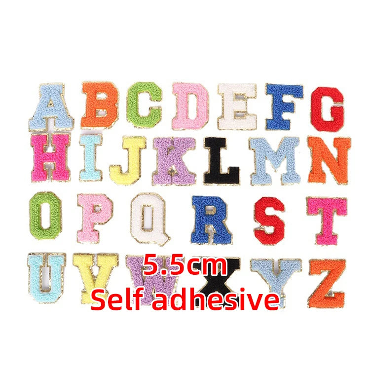 In Stock 5.5cm Glitter Stick on Letter Chenille Patches Self Adhesive Chenille Letters Patches for Bags