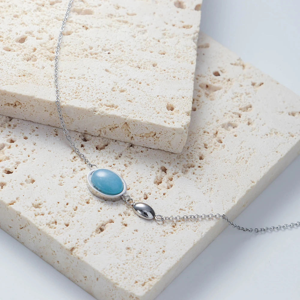 Chris April 316L Stainless Steel Silver Plated Jewelry Pendent Aquamarine Charms for Necklace