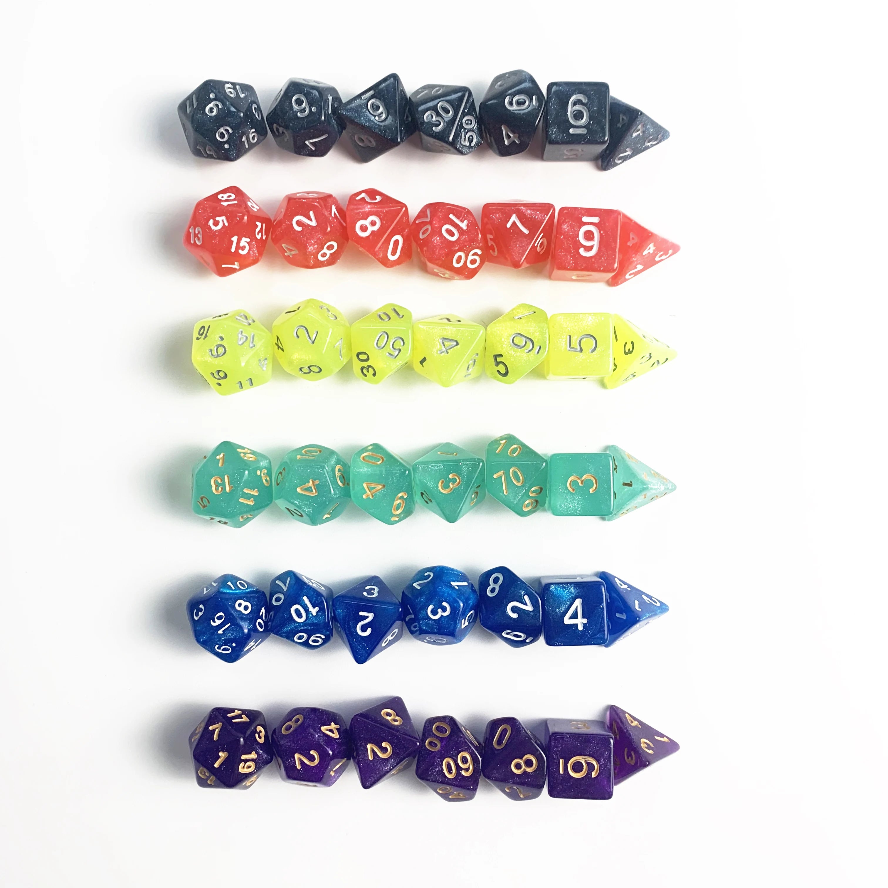 RTS Acrylic Custom Cube  7pcs Per Set Dice Polyhedral 20 Sided Faces DND D&d Pearl Starry Color Wholesale Dice Plastic Dice Sets
