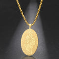 Vintage Statue of Saint Peter Pendant Necklace Stainless Steel Oval Saint Peter Necklace Gold Plated Jewelry Amulet for Men