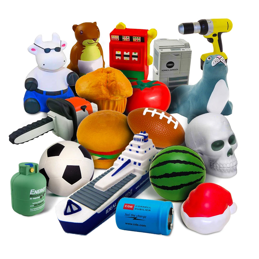 Personalized Stress Relief Solutions Custom Logo PU Stress Balls in Heart Football and Safety Helmet Shapes for Promotional