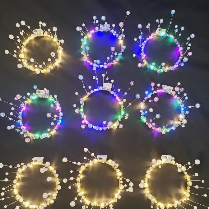 Cute Pearl Crown Wreath Glows Flower Headband Light up for Party Kids Gift