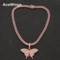 CN165 CZ Butterfly Pendant Wth 8mm Brass Setting Zircon Cuban Link Chain  Necklace Hip Hop Bling Jewelry CZ Chain Iced Out