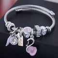 Fashion Stainless Steel Bangle Angel Swan Pendant Crystal Jewelry Charm Bracelets for Women