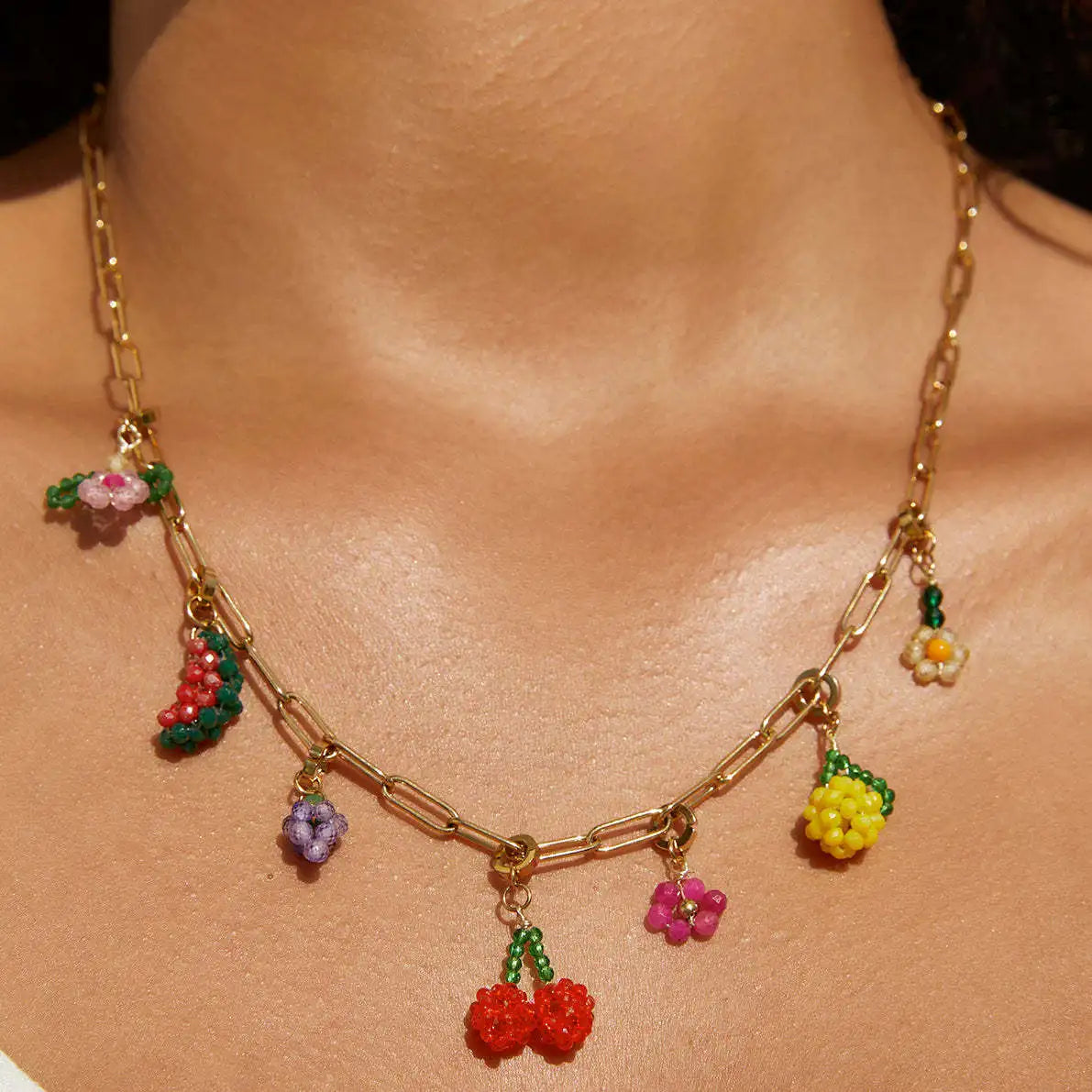 Hot Sale Titanium Steel Plating 18K Gold DIY Handmade Jewelry Accessories Watermelon Grape Cherry Fruit Series Pendant Necklace