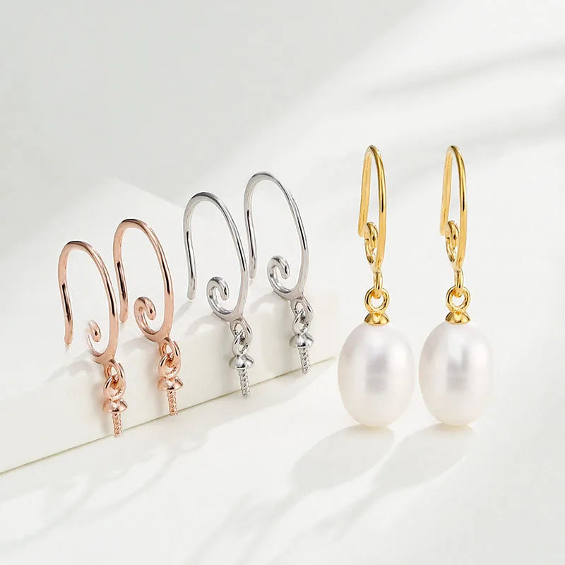 Pearls Mounting Earrings 18K Gold Plating S925 Sterling Silver Hook Earrings With Screw Thread Pins for Earring Jewelry Making