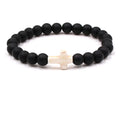 Glass Crystal Stone Cross Bracelets 8MM Stone Beads Jewelry  for Women Men Charms Elasticity Bracelet Jewelry Gifts