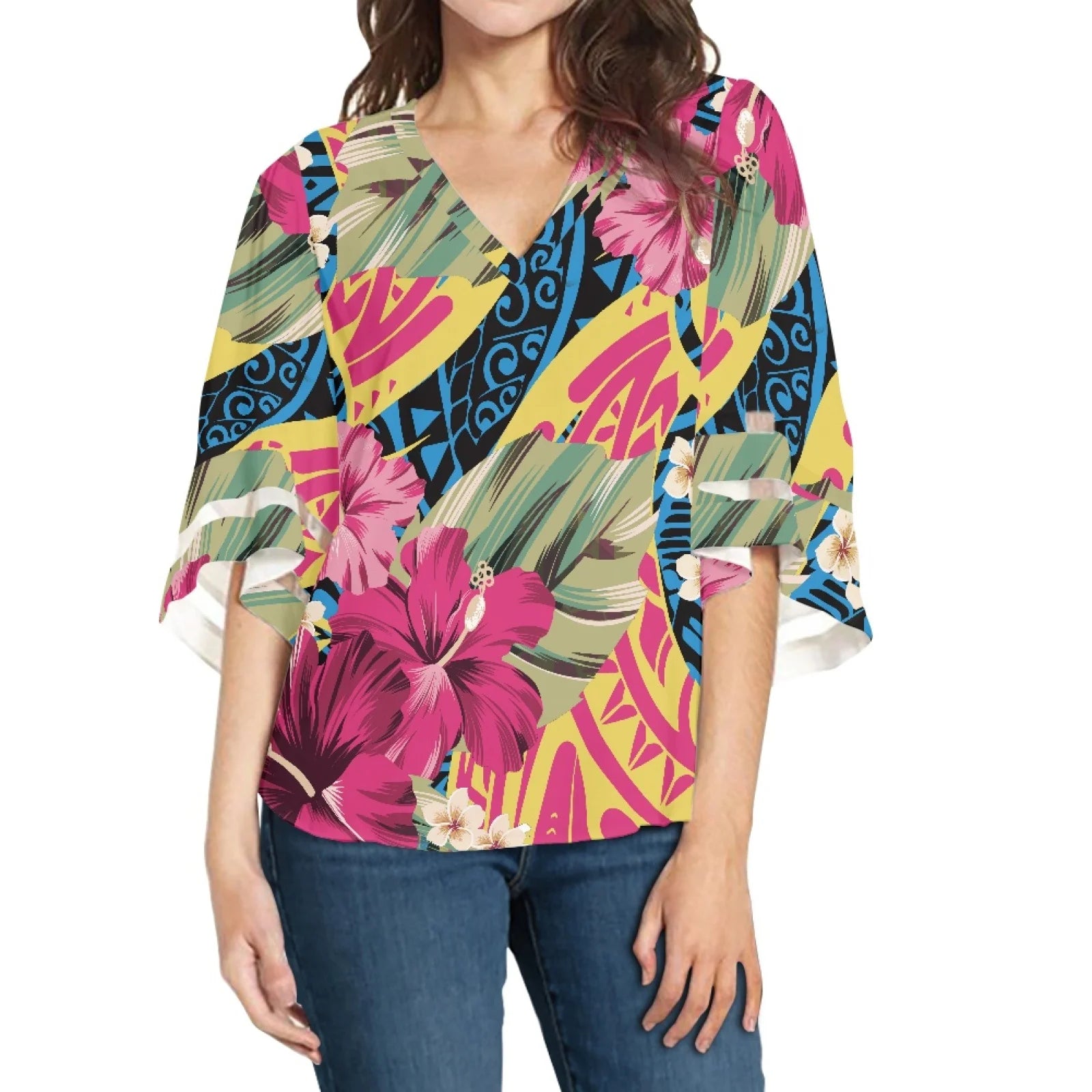 Wholesale Hawaiian Blouse Women Samoan Island Tapa Flower Women Shirts Blouses and Tops Custom Logo Shirts Polynesian Clothing