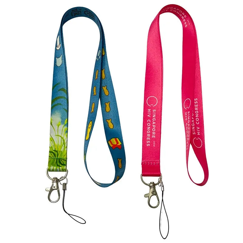 Custom Designer Sublimated Printing Blank Neck ID Badge Card Holder Custom Logo Anime Woven Satin Nylon Polyester Lanyards