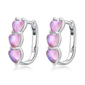 Real 925 Sterling Silver Lovely Heart Hoop Earrings for Women Rose Pink Crystal Charm Drop Earring Wedding Jewelry Gift SCE1487