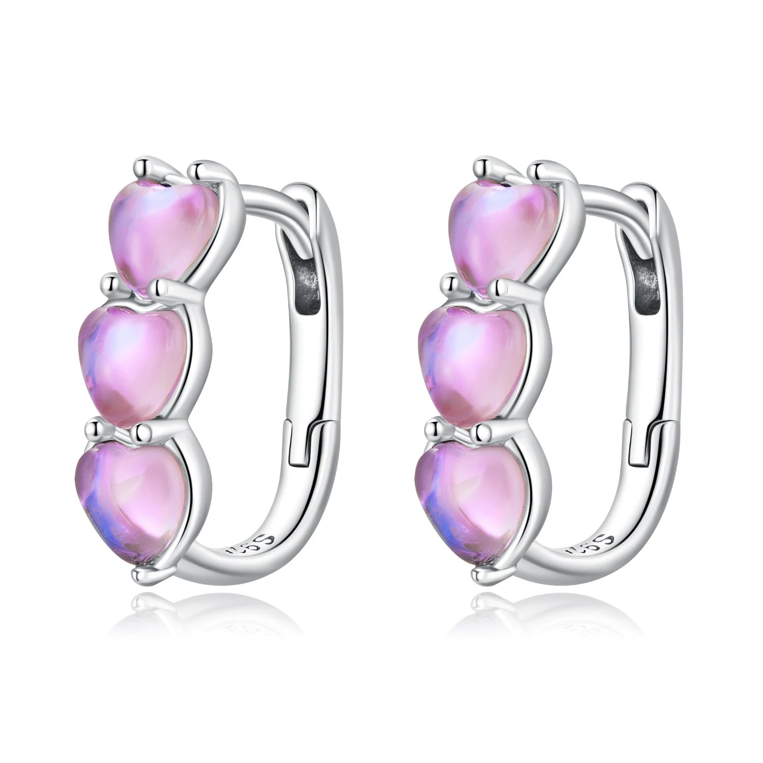 Real 925 Sterling Silver Lovely Heart Hoop Earrings for Women Rose Pink Crystal Charm Drop Earring Wedding Jewelry Gift SCE1487