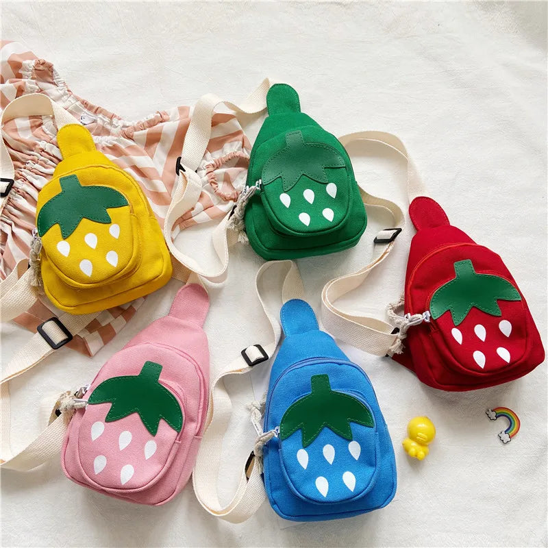 Wholesale Cheap Canvas Cartoon Strawberries Cute Outdoor Small Chest Bag Solid Color for Kid