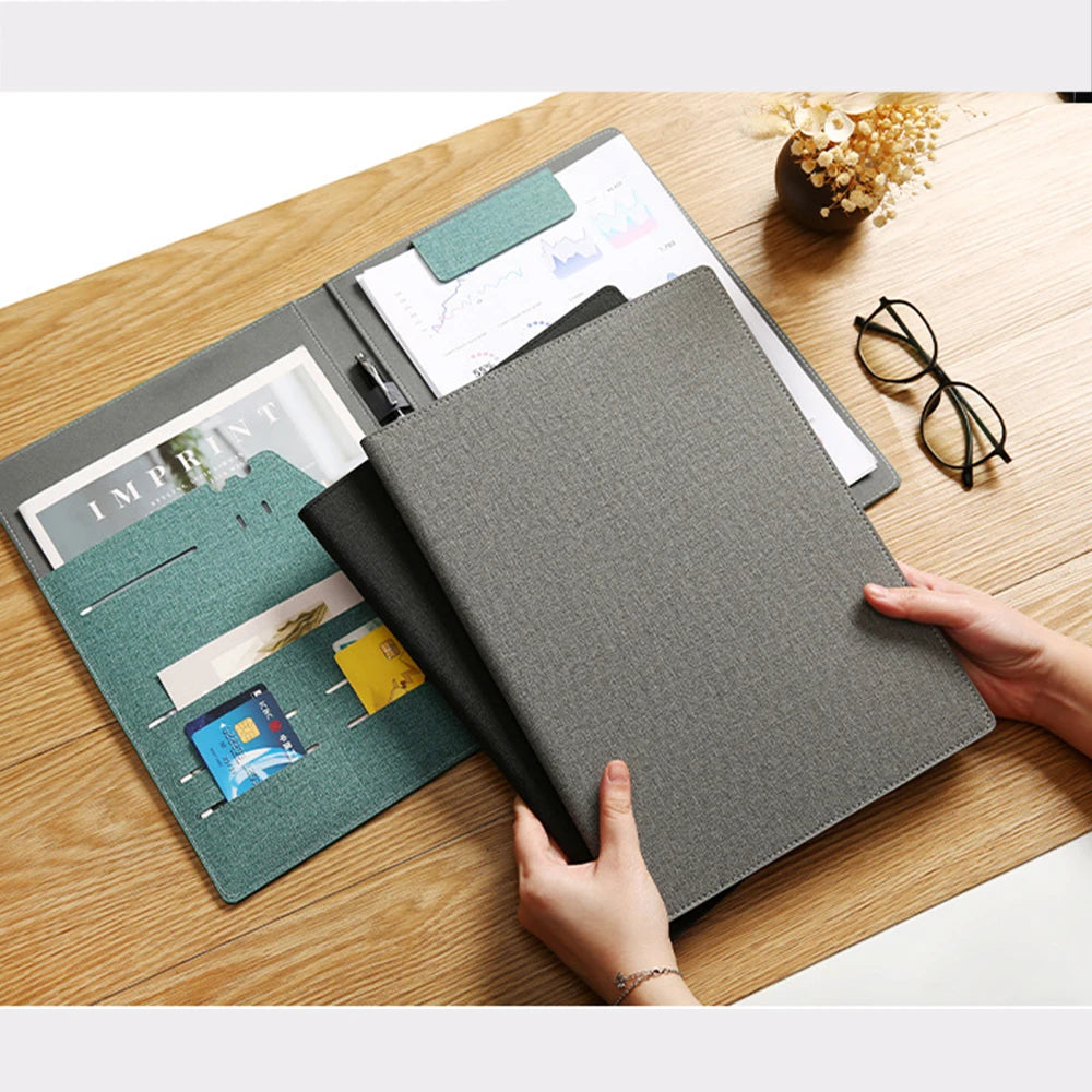 Luxury Multifunction A4 File Folder Interview Resume Business Office Supplies Pu Leather Magnets Document Holder Organizer